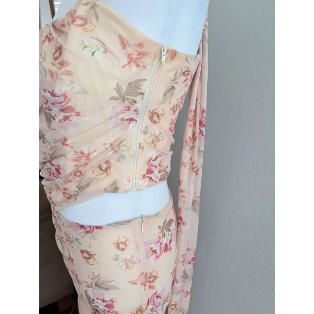 Floral Mesh Corset Maxi Skirt Set Y2K Wedding Guest Prom 3 Piece - Picture 3 of 9